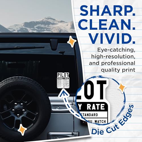 (2 Pack) Pilot Hourly Rate Stickers - Funny Pilot Rate List - Aviation Pilot Cost Sticker - 5" On Longest Side - Sticks to Smooth Flat Surfaces - Made in USA - BMCS5014