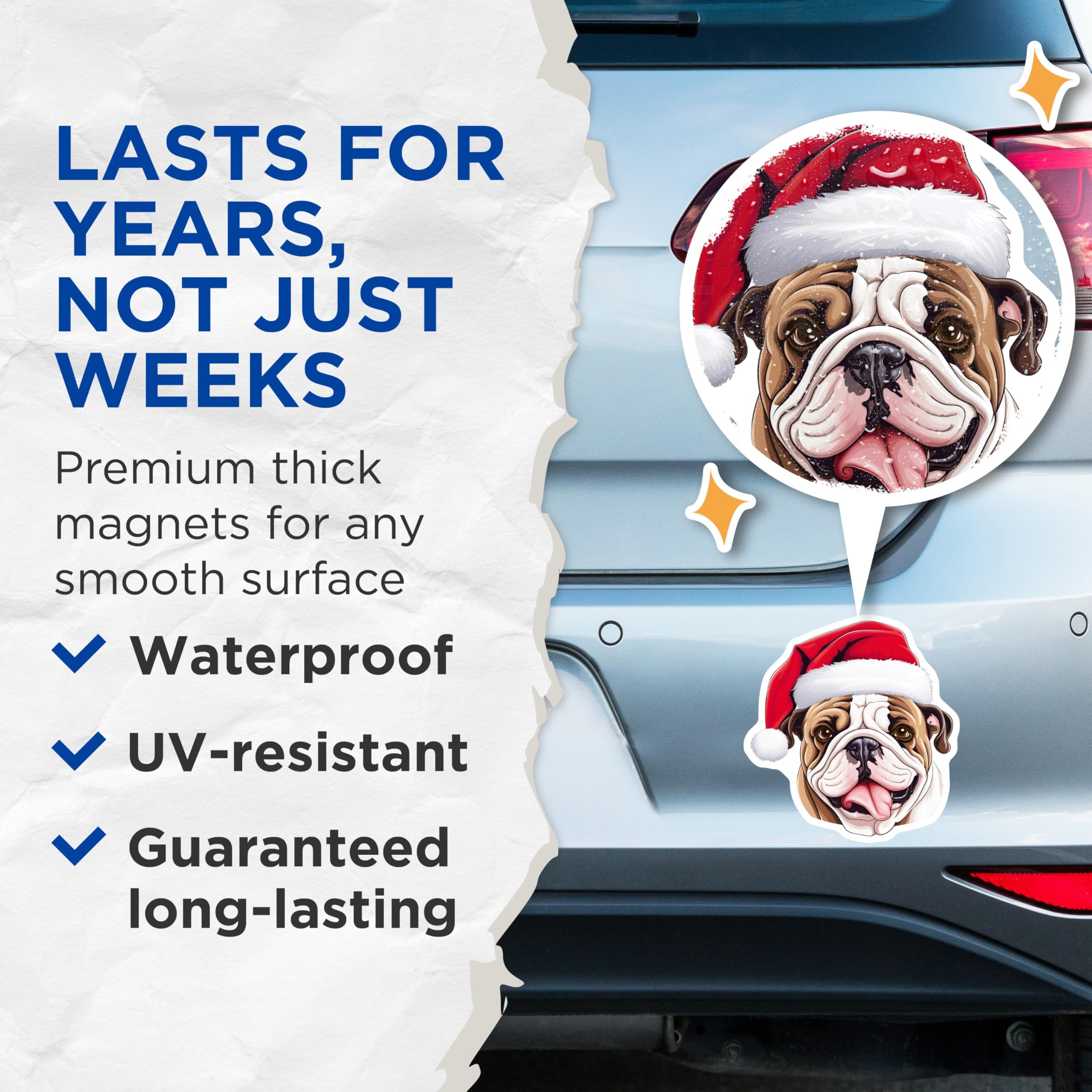 (2 Pack) Christmas Bulldog Magnets - Cute Santa Hat Dog Refrigerator Decor - Festive Winter Holiday Pet Magnets - 5 Inches On Longest Side - Thick Durable Magnet - Made in USA - MAG23658