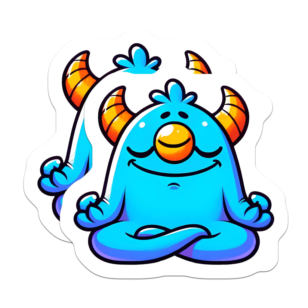 (2 Pack) Meditating Monster Stickers - Zen Creature Decals - Calm Yoga Sticker - 5" On Longest Side - Sticks to Smooth Flat Surfaces - Made in USA - BMCS20882