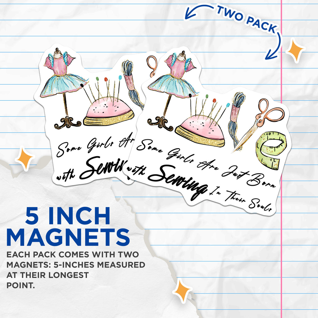 (2 Pack) Sewing Magnets - Crafter Studio Decor - Seamstress Quilter Refrigerator Accessory - Hobbyist Creative Motivation - 5 Inches On Longest Side - Thick Durable Magnet - Made in USA - MAG38482