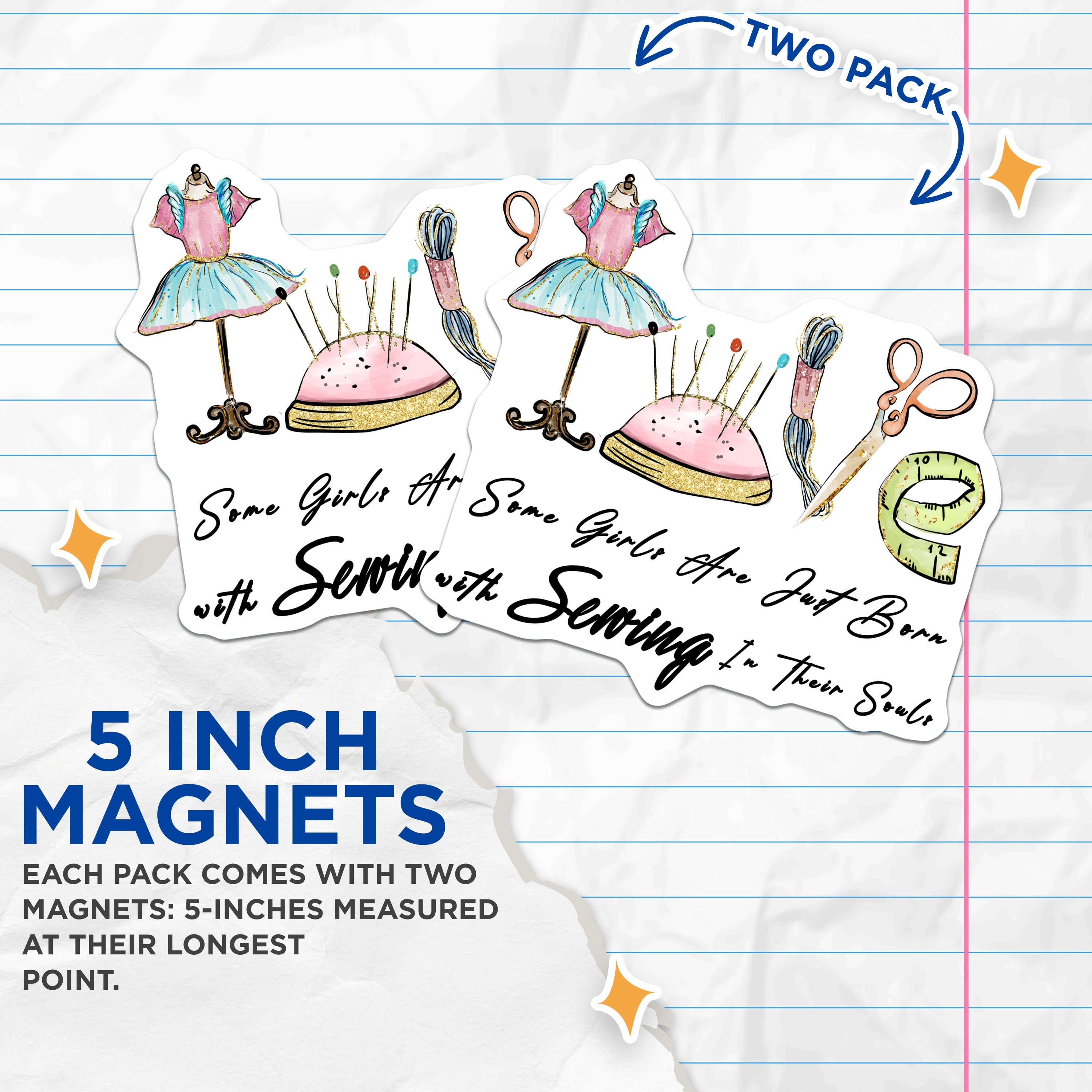 (2 Pack) Sewing Magnets - Crafter Studio Decor - Seamstress Quilter Refrigerator Accessory - Hobbyist Creative Motivation - 5 Inches On Longest Side - Thick Durable Magnet - Made in USA - MAG38482