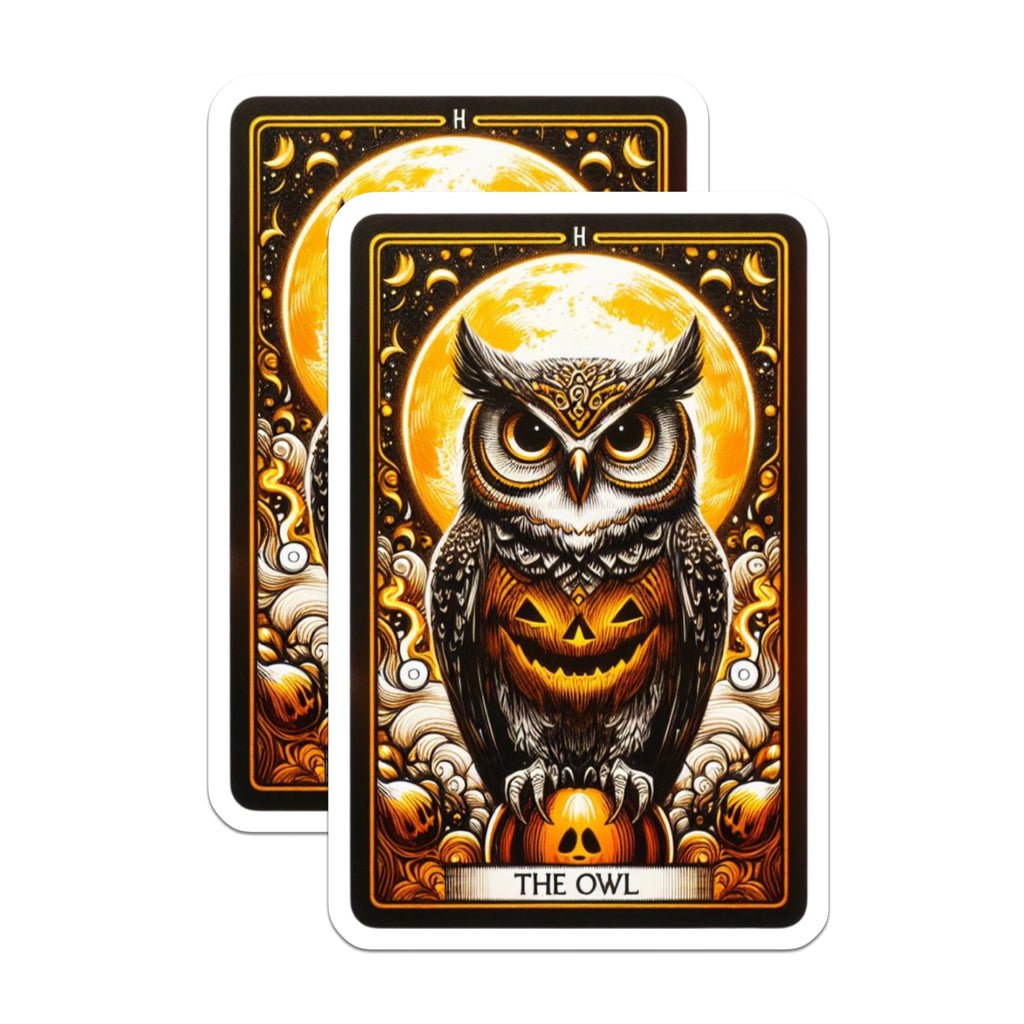 (2 Pack) Halloween Owl Magnets - Jack O Lantern Belly Moon Art - Tarot Card Mystic Decor - Spooky Fridge Locker Accents - 5 Inches On Longest Side - Thick Durable Magnet - Made in USA - MAG22963