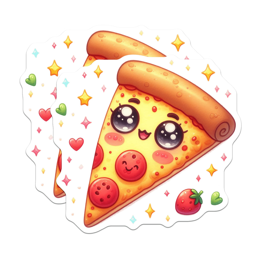(2 Pack) Kawaii Pizza Magnets - Cute Food Decor - Adorable Fridge Art - Happy Pizza Slice - Anime Style - 5 Inches On Longest Side - Thick Durable Magnet - Made in USA - MAG36060