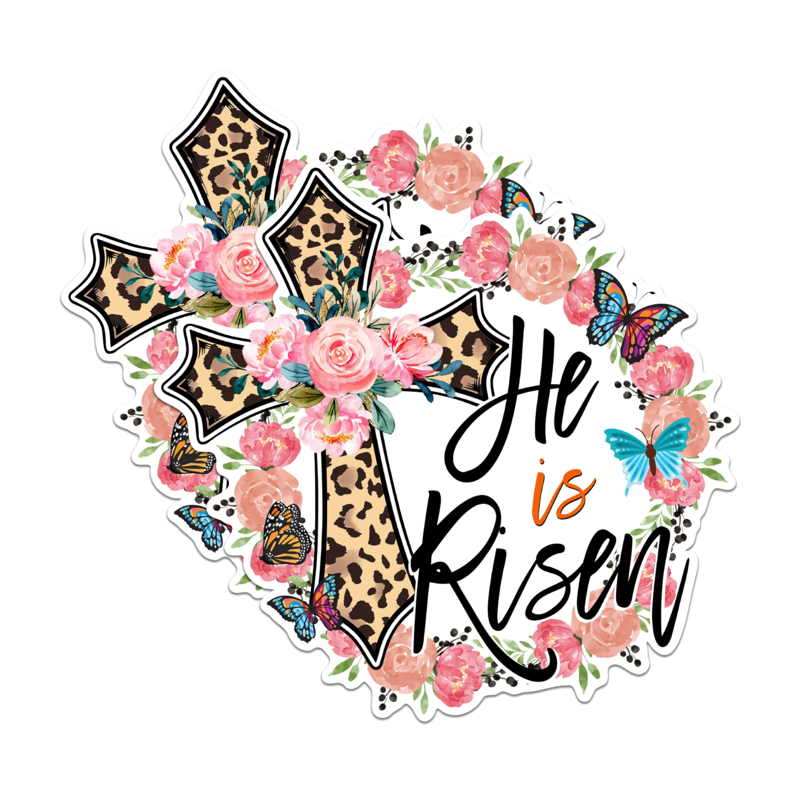 (2 Pack) He is Risen Magnets - Religious Floral Magnets - Inspirational Cross Magnets- 5" On Longest Side - for Fridges, Toolboxes, Cars - Made in USA - MAG3031