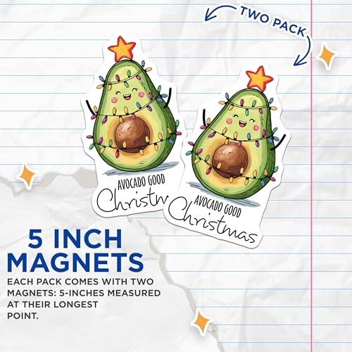 (2 Pack) Avocado Christmas Magnets Magnets - Cute Avocado Holiday Decor - 5" On Longest Side - Made in USA - Sticks to Refrigerators & Metal Surfaces - MAG8393