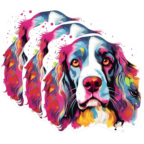 (3 Pack) Colorful Dog Decals - Springer Spaniel Art - Laptop Decal - 3 Inches On Longest Side - Easy Peel & Apply - Made in USA - 3MCS0727