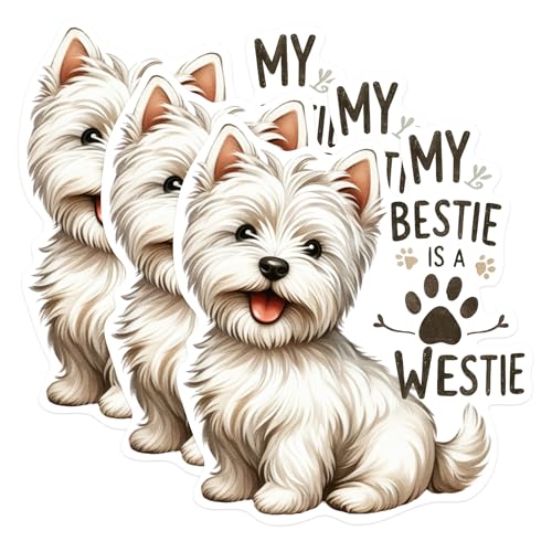 (3 Pack) Westie Decals - West Highland Terrier - Dog Lover Decal - 3 Inches On Longest Side - Easy Peel & Apply - Made in USA - 3MCS0883