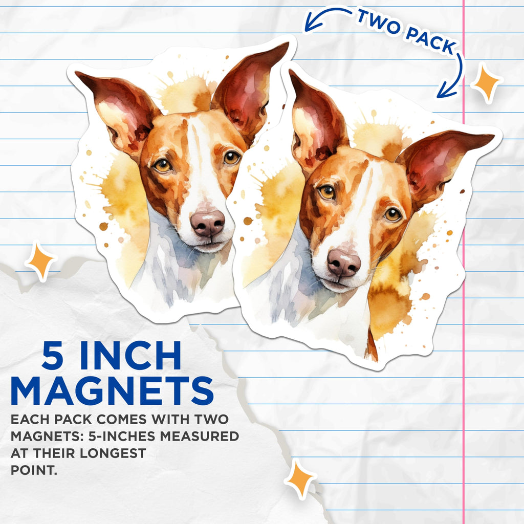 (2 Pack) Podenco Dog Magnets - Watercolor Animal Art - Unique Pet Lover Decor - 5 Inches On Longest Side - Thick Durable Magnet - Made in USA - MAG24611