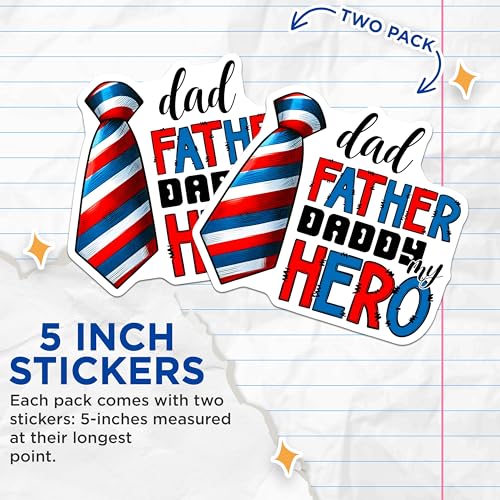 (2 Pack) Dad Father Daddy My Hero Stickers - Father's Day - Hero Dad Decals - 5" On Longest Side - Sticks to Smooth Flat Surfaces - Made in USA - BMCS7495