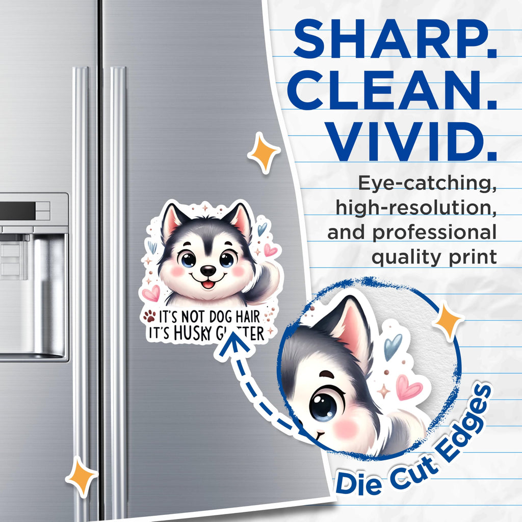 (2 Packs) It's Not Dog Hair It's Husky Glitter Magnets - Cute Husky Dog Breed Magnets - 5 Inches On Longest Side - Premium Magnet - for Fridges, Toolboxes, Cars - Made in USA - MAG2356