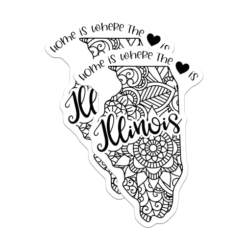 (2 Pack) Home is Where The Heart is Stickers - Illinois Map Sticker - State Love Decal - 5" On Longest Side - Sticks to Smooth Flat Surfaces - Made in USA - BMCS9059 - Travel Enthusiast Sticker