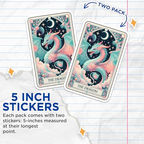 (2 Pack) Dragon Fantasy Stickers - Mythical Creature Stickers - Artistic Dragon Designs - 5" On Longest Side - Sticks to Smooth Flat Surfaces - Made in USA - BMCS5392