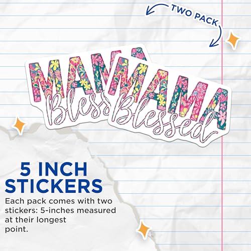 (2 Pack) Mama Blessed Stickers - Floral Mama Decals - Inspirational Mom Stickers - 5" On Longest Side - Sticks to Smooth Flat Surfaces - Made in USA - BMCS3917
