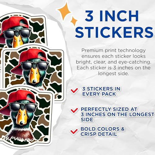 (3 Pack) Cool Duck Decals - Duck with Sunglasses - Mallard Duck Stickers - 3 Inches On Longest Side - Easy Peel & Apply - Made in USA - 3MCS4811