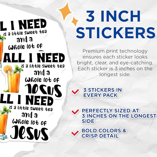 (3 Pack) Sweet Tea Jesus Decals - Christian Sayings - Southern Decal - 3 Inches On Longest Side - Easy Peel & Apply - Made in USA - 3MCS7069