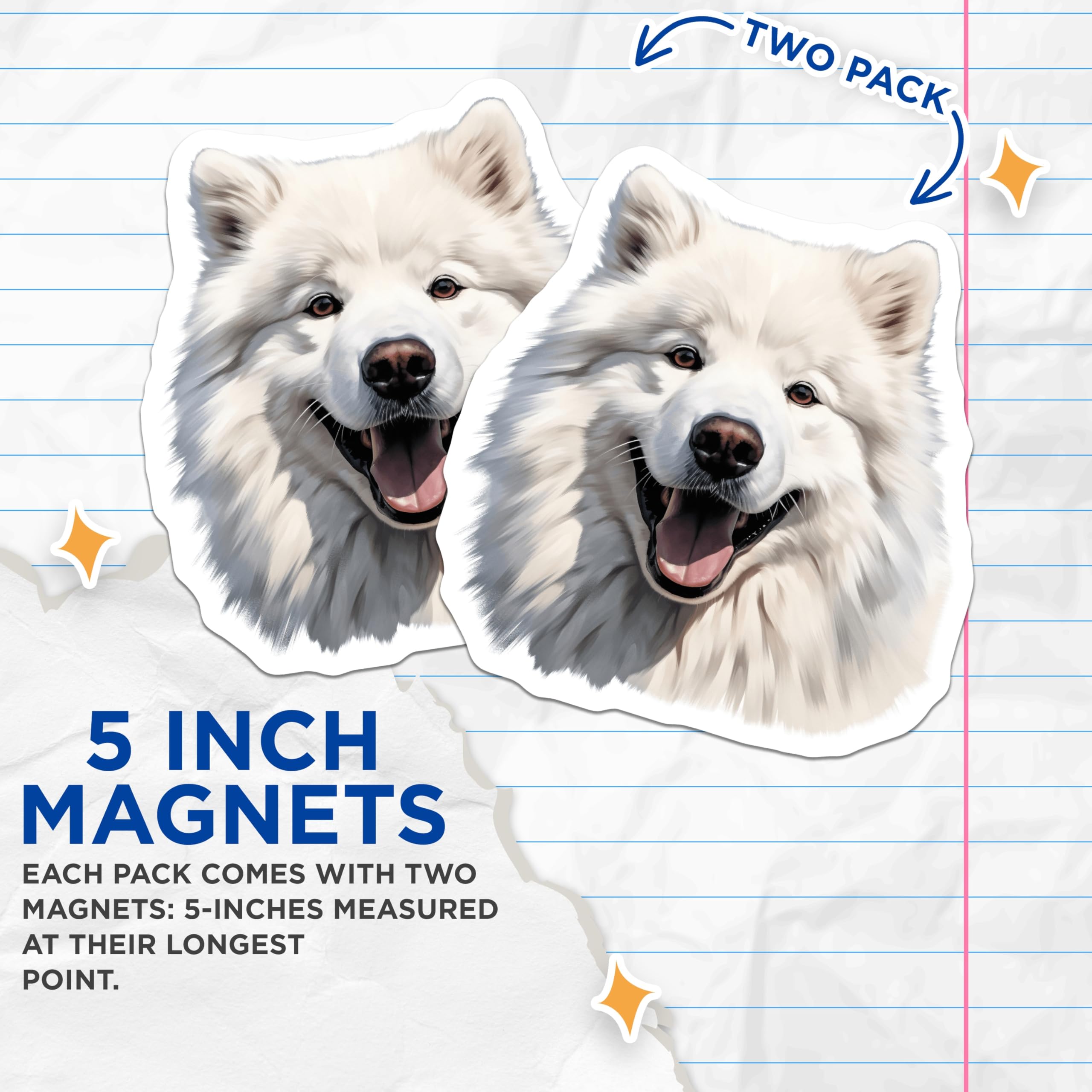 (2 Pack) Samoyed Dog Magnets - Happy Fluffy Canine - Pet Lover Decor - 5 Inches On Longest Side - Thick Durable Magnet - Made in USA - MAG29490