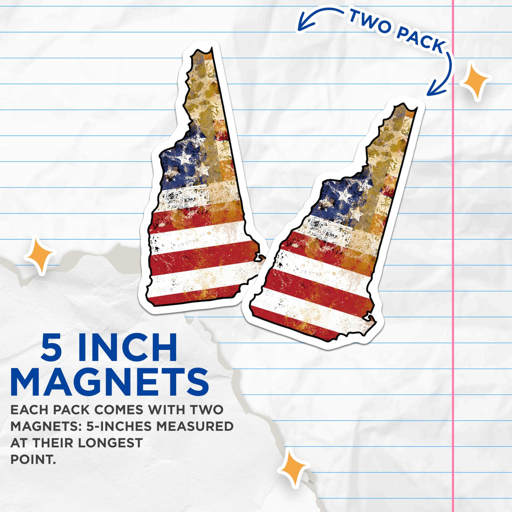 (2 Pack) New Hampshire Magnets - American Flag - State Pride Souvenir - 5" On Longest Side - Premium Magnet - for Cars, Refrigerators, Toolboxes, Lockers - Made in USA - MAG18335