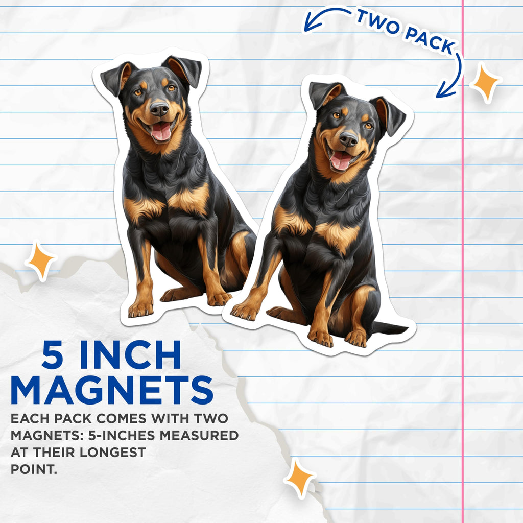 (2 Pack) Rottweiler Magnets - Happy Dog Art - Pet Lover Refrigerator Magnet - Black Tan Canine Decor - 5 Inches On Longest Side - Thick Durable Magnet - Made in USA - MAG30895