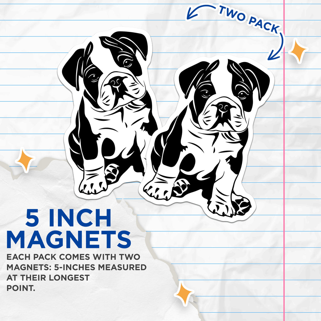 (2 Pack) Bulldog Puppy Magnets - Dog Breed Decor - Cute Pet Lover - Animal Art - Refrigerator Accent - 5 Inches On Longest Side - Thick Durable Magnet - Made in USA - MAG36656