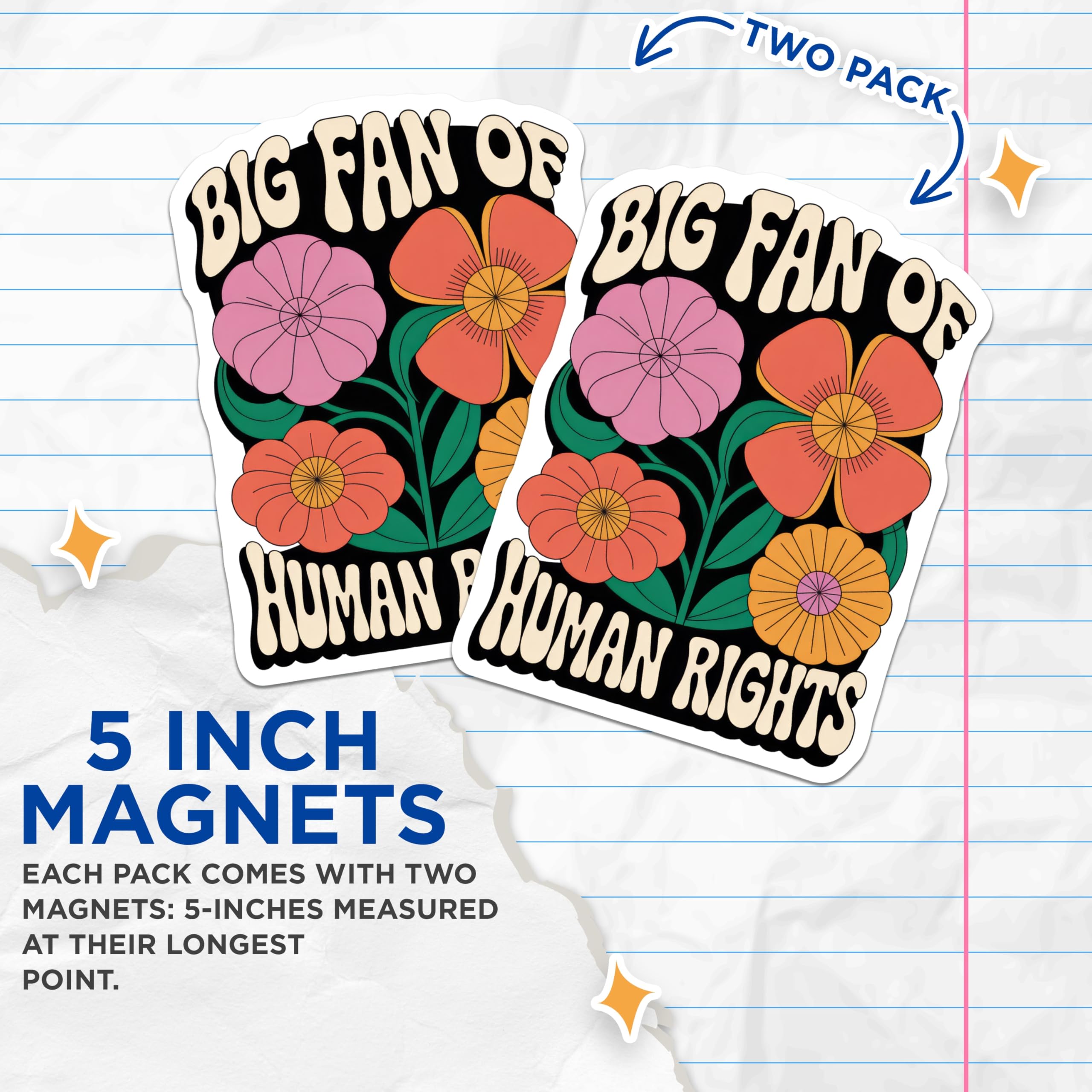 (2 Pack) Human Rights Magnets - Retro Floral Magnet - Pro Rights Magnet - 5" On Longest Side - Premium Magnet - for Cars, Refrigerators, Toolboxes, Lockers - Made in USA - MAG14872