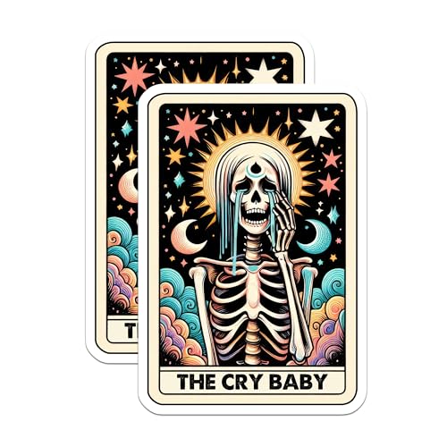 (2 Pack) Cry Baby Skeleton Stickers - Retro Skeleton Sticker - Emotional Skeleton Art Decals - 5" On Longest Side - Sticks to Smooth Flat Surfaces - Made in USA - BMCS5376