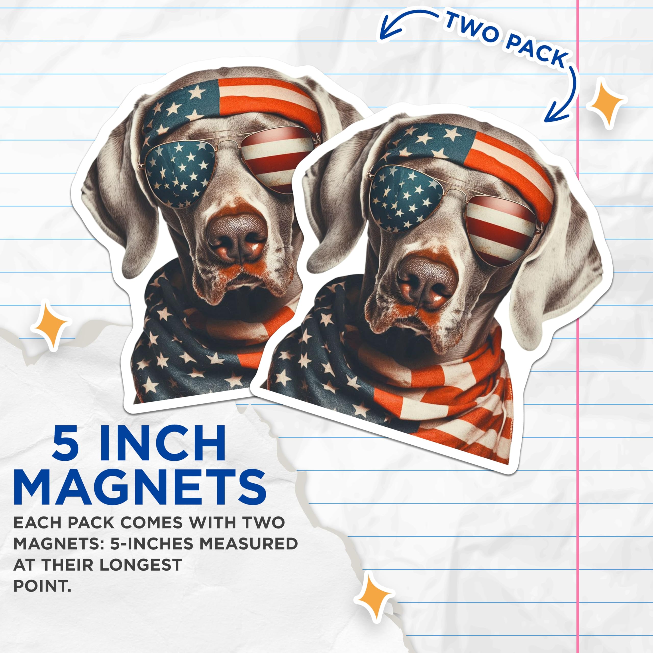 (2 Pack) Patriotic Dog Magnets - American Flag Sunglasses - USA Theme Decor - 5" On Longest Side - Premium Magnet - for Cars, Refrigerators, Toolboxes, Lockers - Made in USA - MAG15198