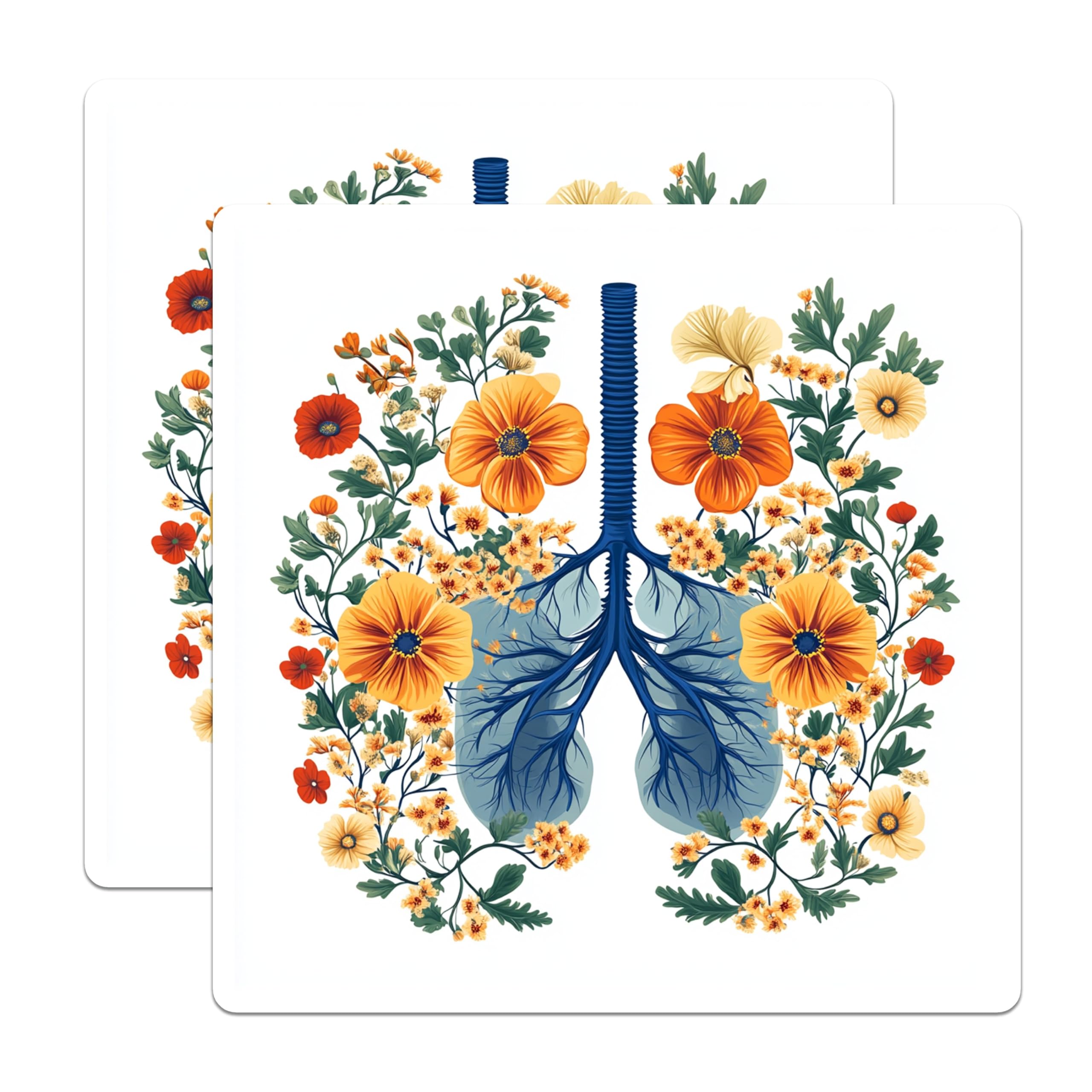 (2 Pack) Floral Lungs Magnets - Botanical Human Anatomy Art - Respiratory System Health Decor - Blooming Organ Illustration - 5 Inches On Longest Side - Thick Durable Magnet - Made in USA - MAG24366