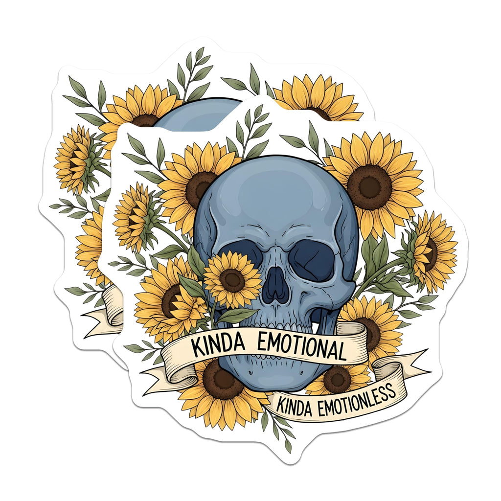 (2 Pack) Skull with Sunflowers Magnets - Kinda Emotional Kinda Emotionless Art - Dark Botanical Fridge Locker Decor - 5 Inches On Longest Side - Thick Durable Magnet - Made in USA - MAG19276