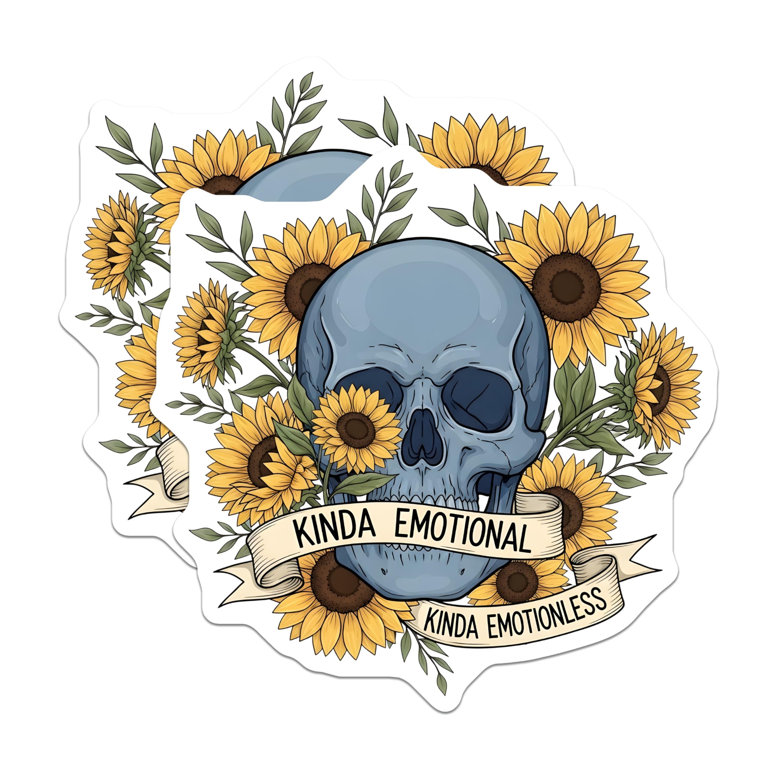 (2 Pack) Skull with Sunflowers Magnets - Kinda Emotional Kinda Emotionless Art - Dark Botanical Fridge Locker Decor - 5 Inches On Longest Side - Thick Durable Magnet - Made in USA - MAG19276