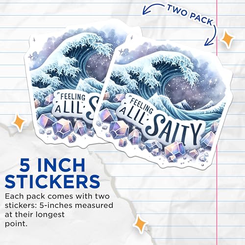 (2 Pack) Feeling A Lil Salty Stickers - Wave Illustration - Ocean Theme Decal - 5" On Longest Side - Sticks to Smooth Flat Surfaces - Made in USA - BMCS9293 - Nautical Art - Coastal Sticker Pack