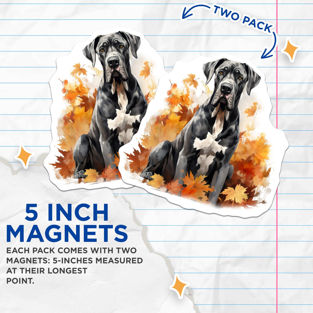 (2 Pack) Great Dane Dog Magnets - Autumn Fall Decor - Pet Owner Present Refrigerator Art - 5 Inches On Longest Side - Thick Durable Magnet - Made in USA - MAG28060