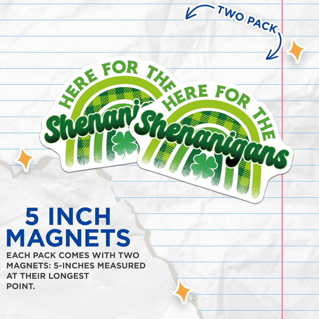 (2 Pack) Shenanigans Magnets - Lucky Irish Decor - Saint Patricks Day Celebration - 5" On Longest Side - Premium Magnet - for Cars, Refrigerators, Toolboxes, Lockers - Made in USA - MAG16889