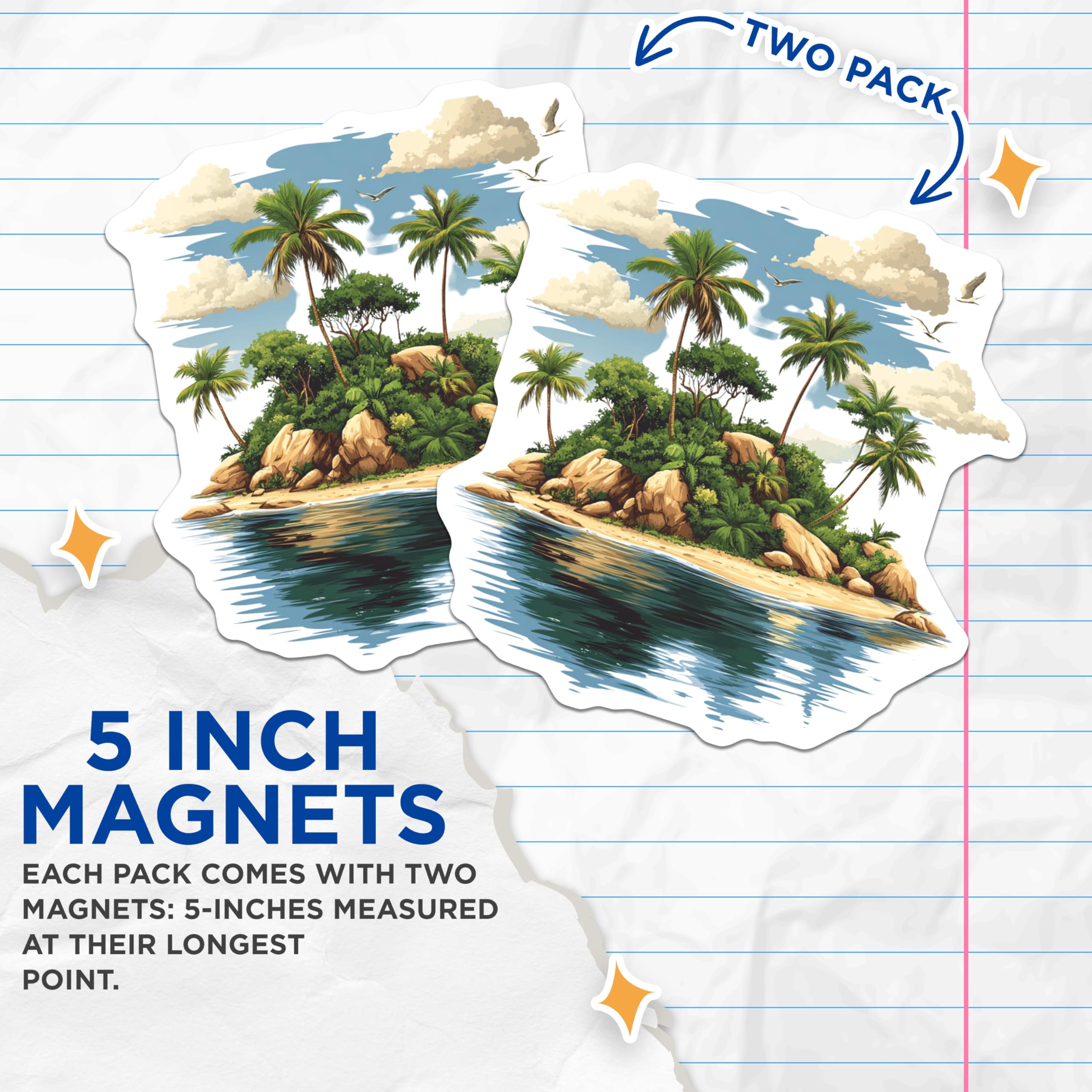 (2 Pack) Tropical Island Magnets - Paradise Beach Decor - Summer Vacation Memento - 5 Inches On Longest Side - Thick Durable Magnet - Made in USA - MAG25874