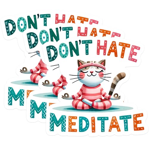 (3 Pack) Yoga Cat Decals - Meditating Feline - Funny Laptop Decal - 3 Inches On Longest Side - Easy Peel & Apply - Made in USA - 3MCS1292