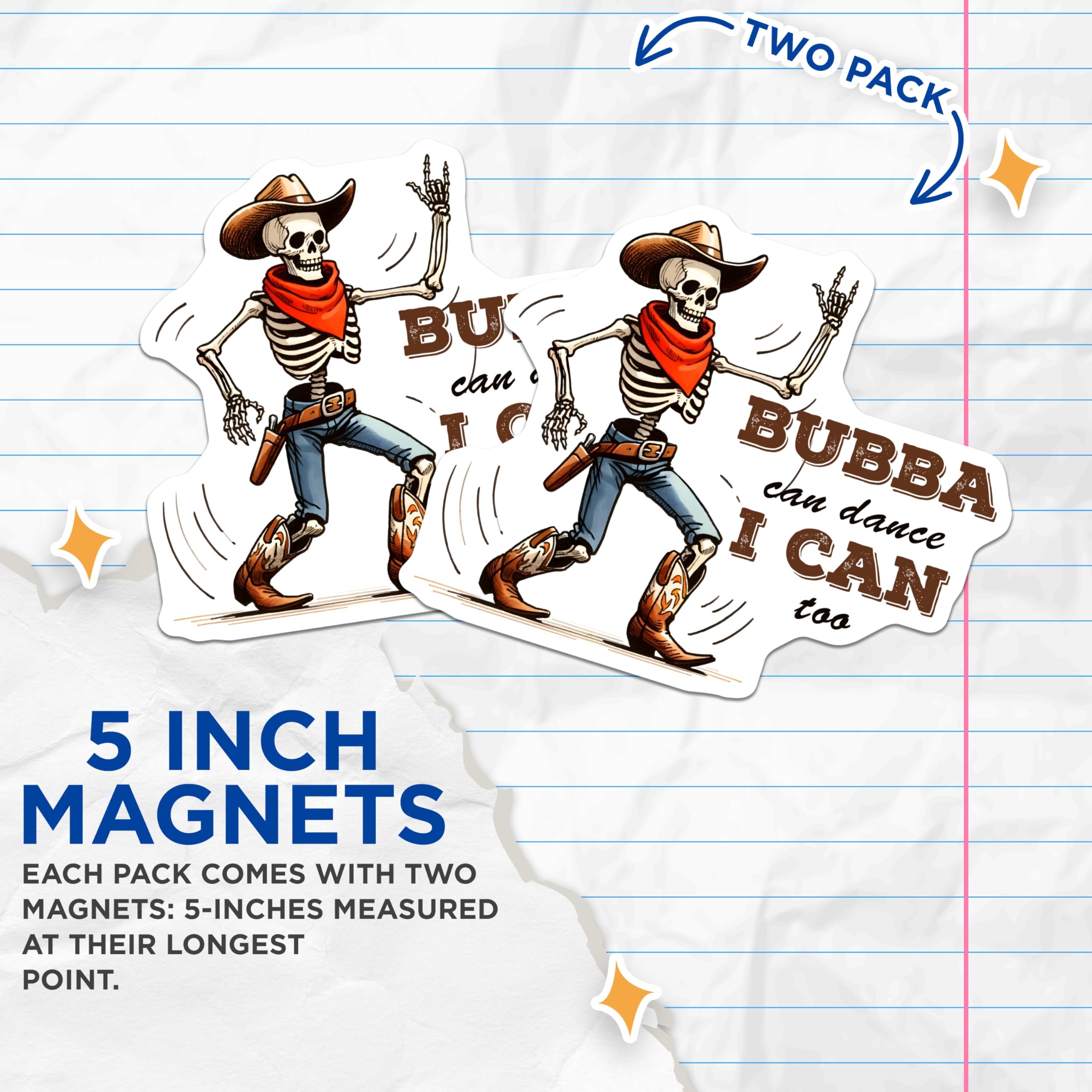 (2 Pack) Cowboy Skeleton Magnets - Dancing Skeleton - Western Skeleton Magnet - 5" On Longest Side - Premium Magnet - for Cars, Refrigerators, Toolboxes, Lockers - Made in USA - MAG14235