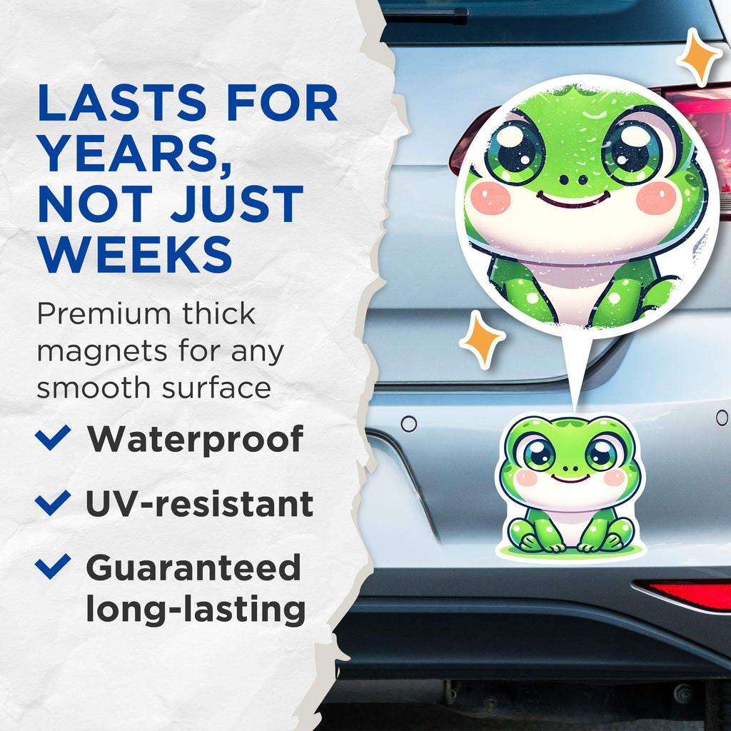 (2 Pack) Cute Chibi Frog Magnets - Kawaii Animal Decor - Whimsical Fridge Locker Magnets - 5 Inches On Longest Side - Thick Durable Magnet - Made in USA - MAG39032