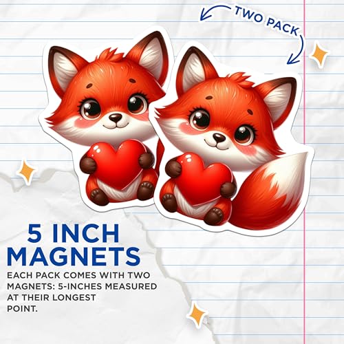 (2 Pack) Cute Fox Holding Heart Magnets - Animal Lover Magnets - Cute Fridge - 5" On Longest Side - for Cars, Fridges, Toolboxes - Made in USA - MAG3681