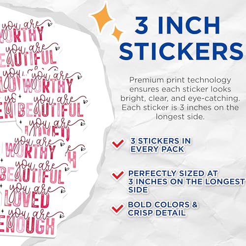 (3 Pack) You are Enough Decals - Affirmation Stickers - Positive Message Decals - 3 Inches On Longest Side - Easy Peel & Apply - Made in USA - 3MCS1874