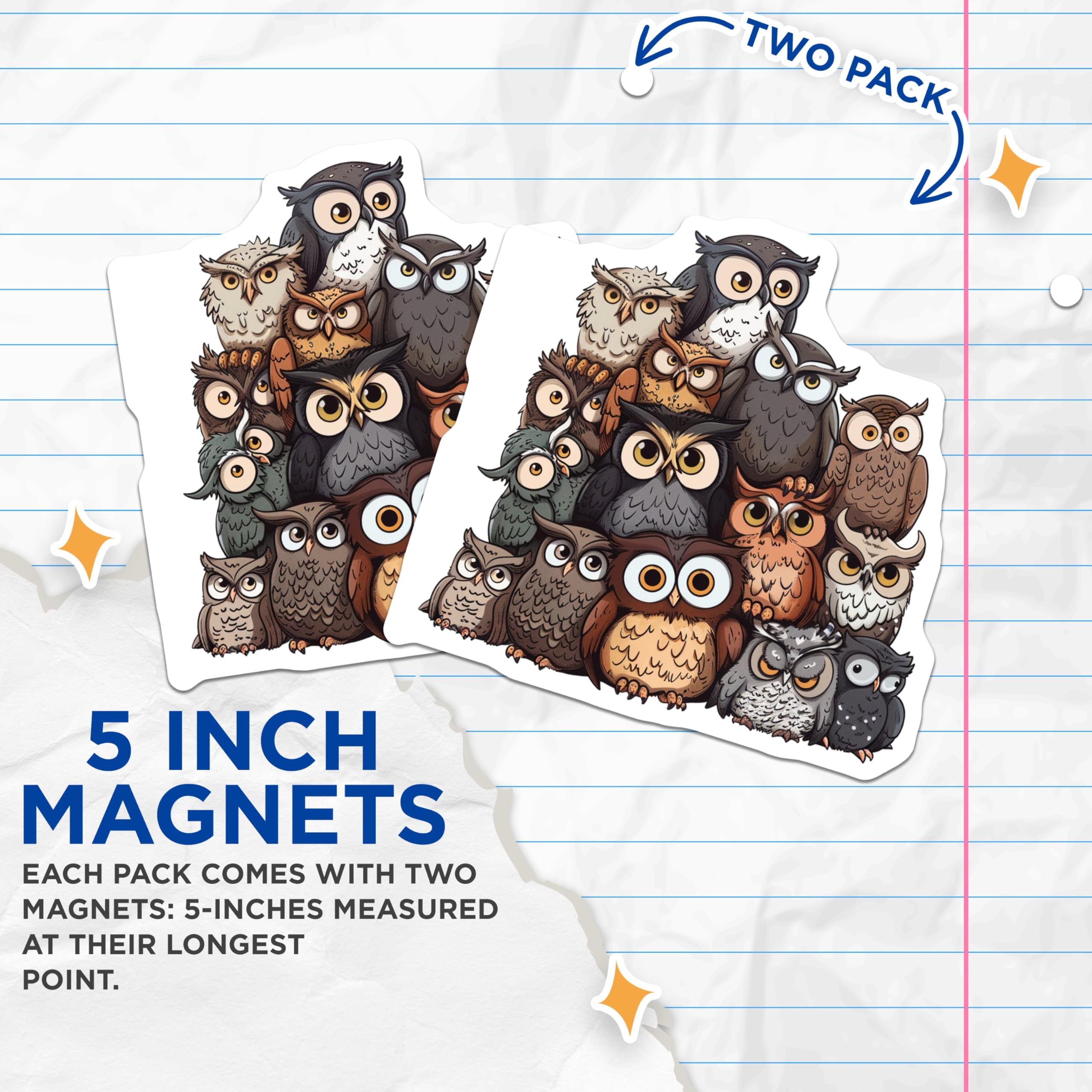 (2 Pack) Cute Owl Family Magnets - Cartoon Owl Magnet Set - Adorable Owl Art Magnets for Home Decor - 5" On Longest Side - for Cars, Refrigerators, Toolboxes, Lockers - Made in USA BMCS3060