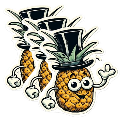 (3 Pack) Pineapple Decals - Cartoon Fruit Stickers - Laptop Decoration - 3 Inches On Longest Side - Easy Peel & Apply - Made in USA - 3MCS0985