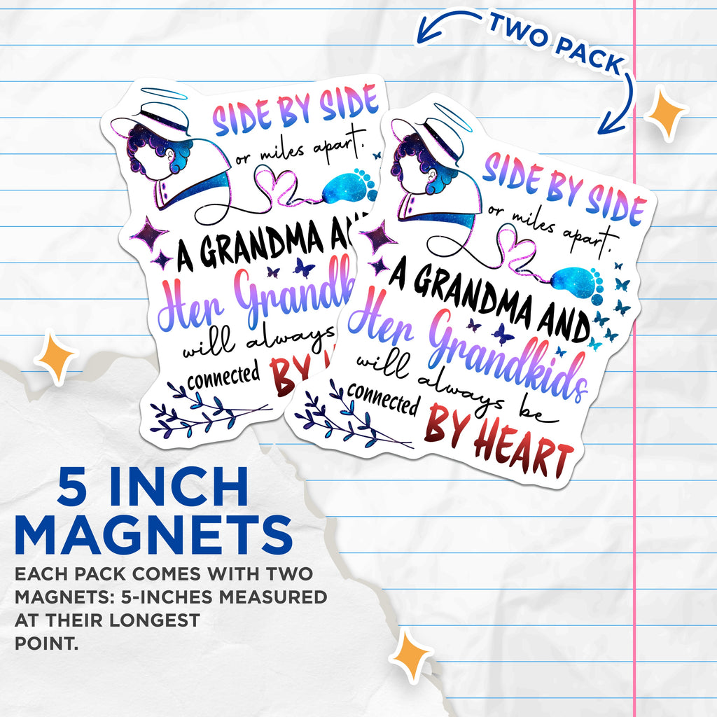 (2 Pack) Grandma Grandkids Magnets - Connected By Heart - Long Distance Grandma Love - Mothers Day for Grandmom - 5 Inches On Longest Side - Thick Durable Magnet - Made in USA - MAG38115
