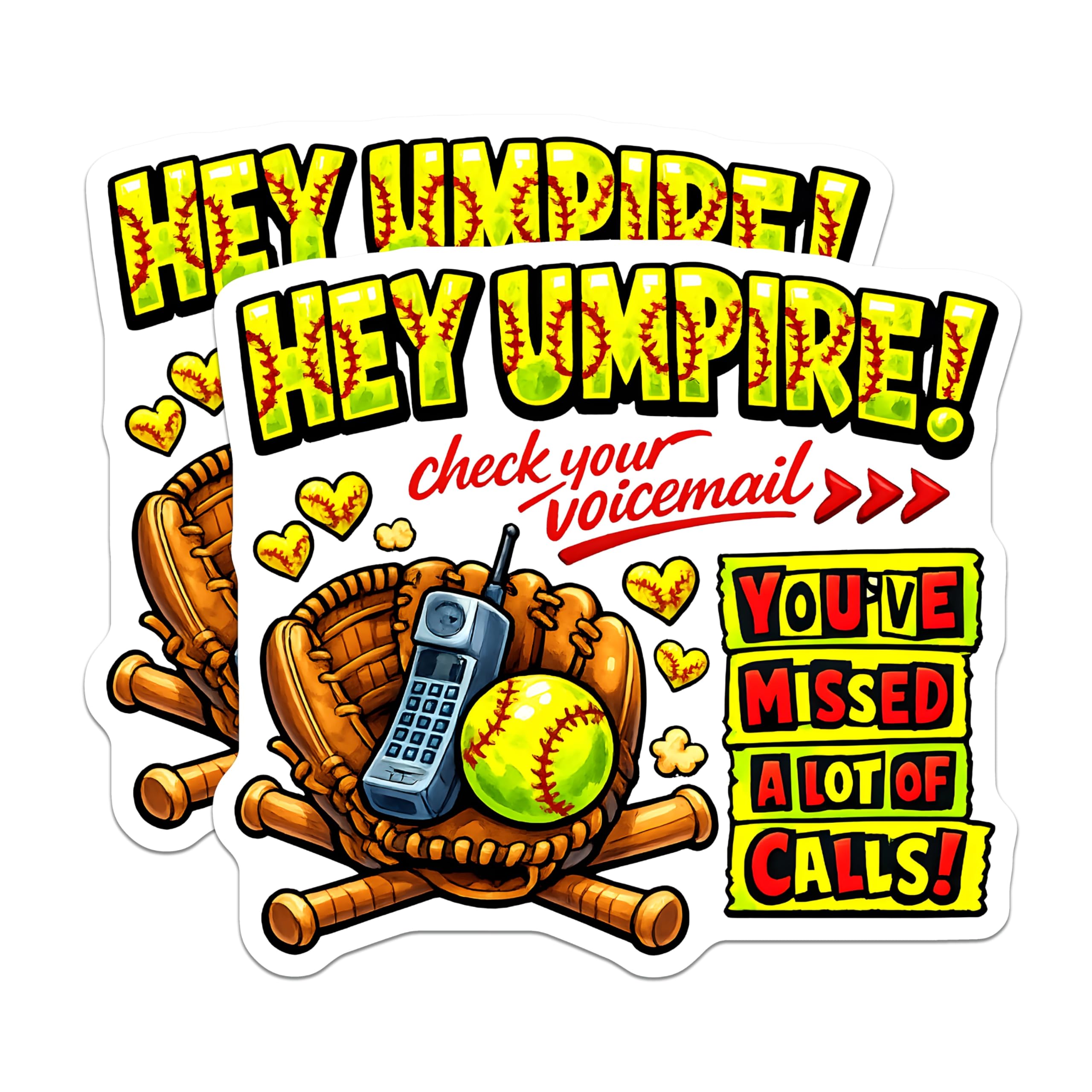 (2 Pack) Funny Umpire Voicemail Magnets - Softball Baseball Coach Humor - Sports Fan Refrigerator Decor - 5 Inches On Longest Side - Thick Durable Magnet - Made in USA - MAG30121