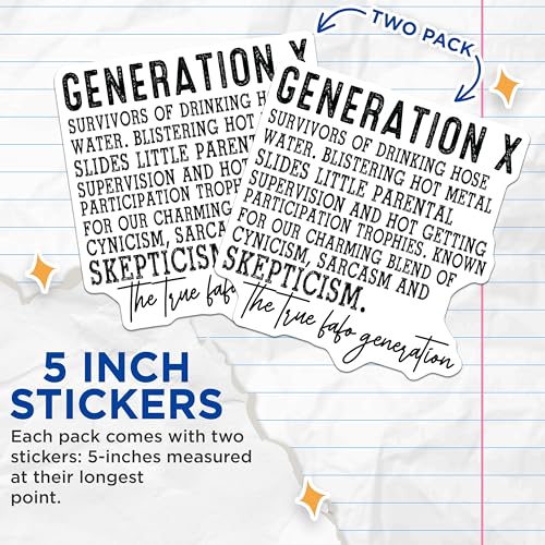 (2 Pack) Generation X Survivors Stickers - Cynicism Sarcasm Stickers - Nostalgic Humor Stickers - 5" On Longest Side - Sticks to Any Smooth Flat Surface - Made in USA - BMCS3104