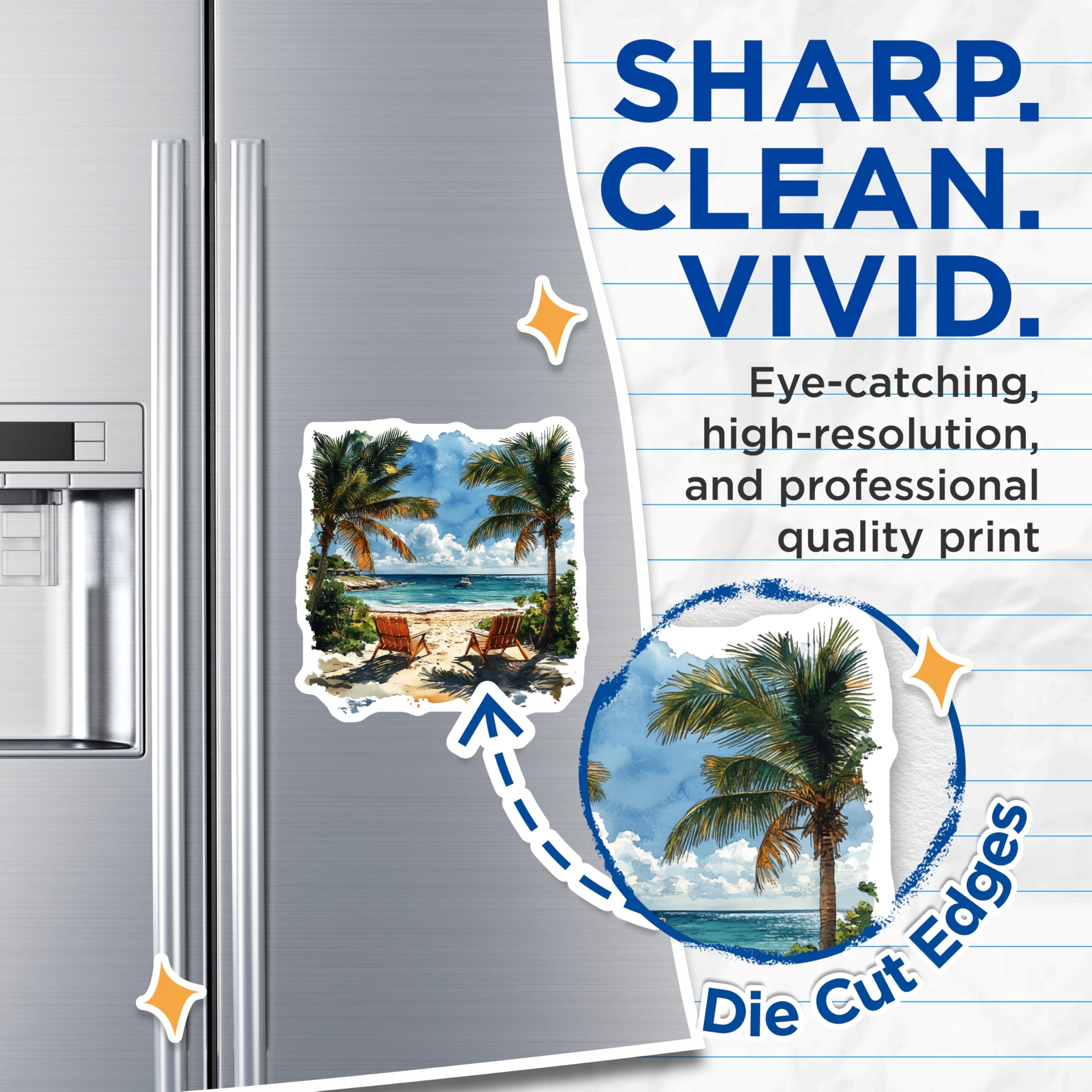 (2 Pack) Beach Scene Magnets - Tropical Ocean View - Vacation Planner Decor - Coastal Home Kitchen Refrigerator Magnets - 5 Inches On Longest Side - Thick Durable Magnet - Made in USA - MAG25934