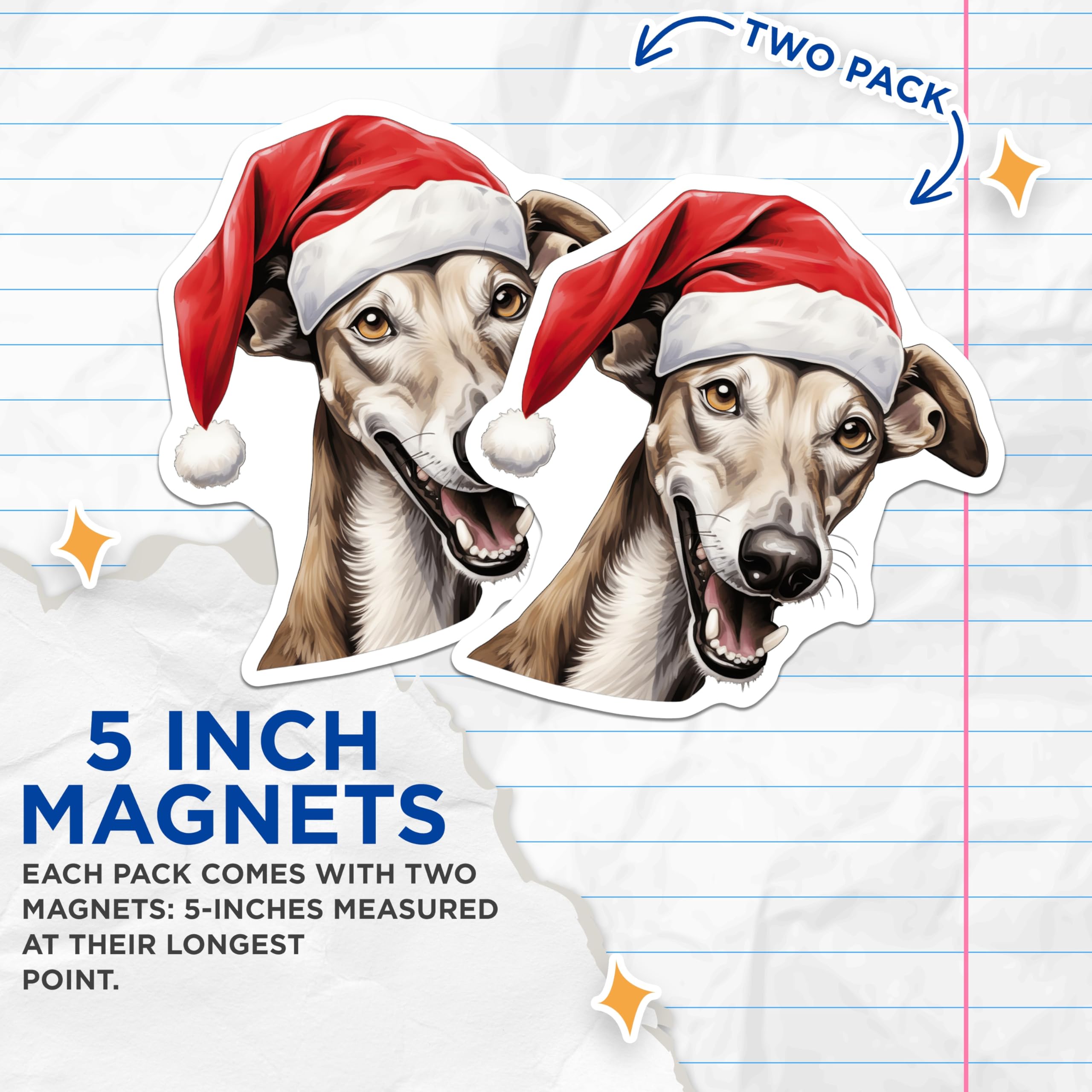 (2 Pack) Santa Whippet Magnets - Holiday Dog Decor - Christmas Pet Lover Accessory - 5 Inches On Longest Side - Thick Durable Magnet - Made in USA - MAG25385