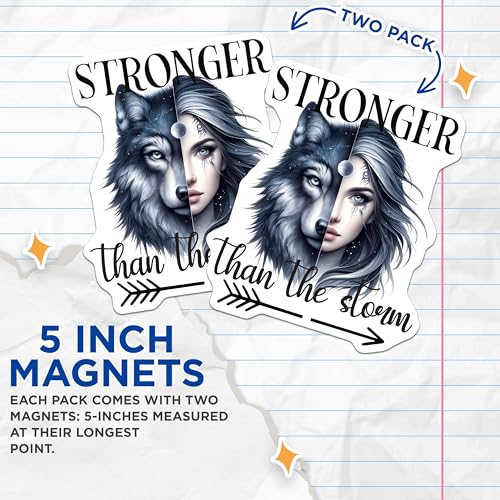 (2 Pack) Stronger Than The Storm Magnets Magnets - Inspirational Magnet Set - 5" On Longest Side - Made in USA - Sticks to Refrigerators & Metal Surfaces - MAG9242