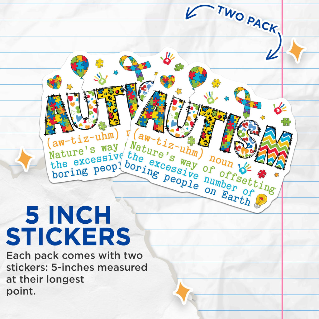 (2 Pack) Autism Awareness Stickers - Puzzle Piece - Inspirational Quote - 5" On Longest Side - Sticks to Smooth Flat Surfaces - Made in USA - BMCS8525