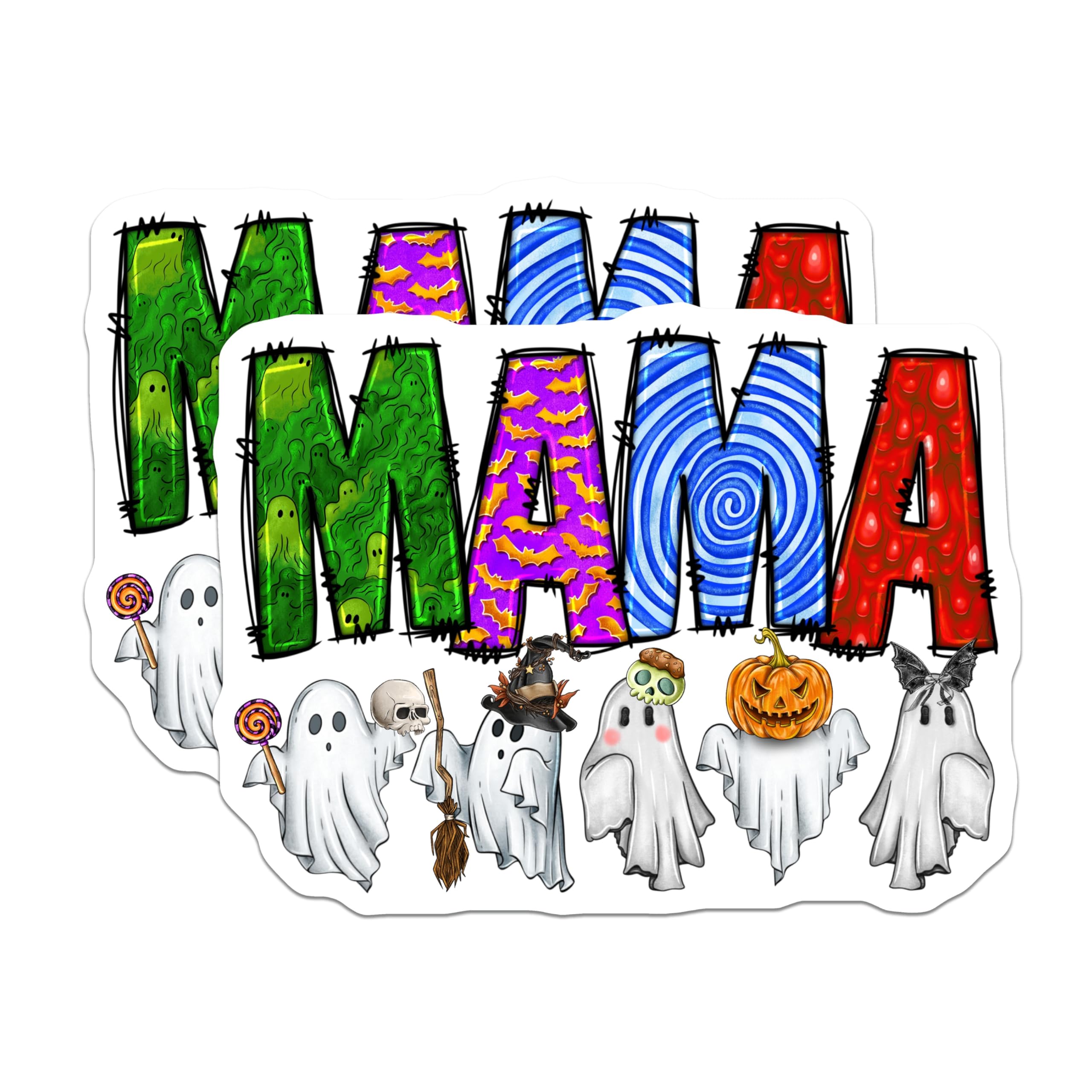 (2 Pack) Halloween Mama Magnets - Spooky Cute Mom Decor - Funny Ghost Fridge Magnets - 5 Inches On Longest Side - Thick Durable Magnet - Made in USA - MAG30576