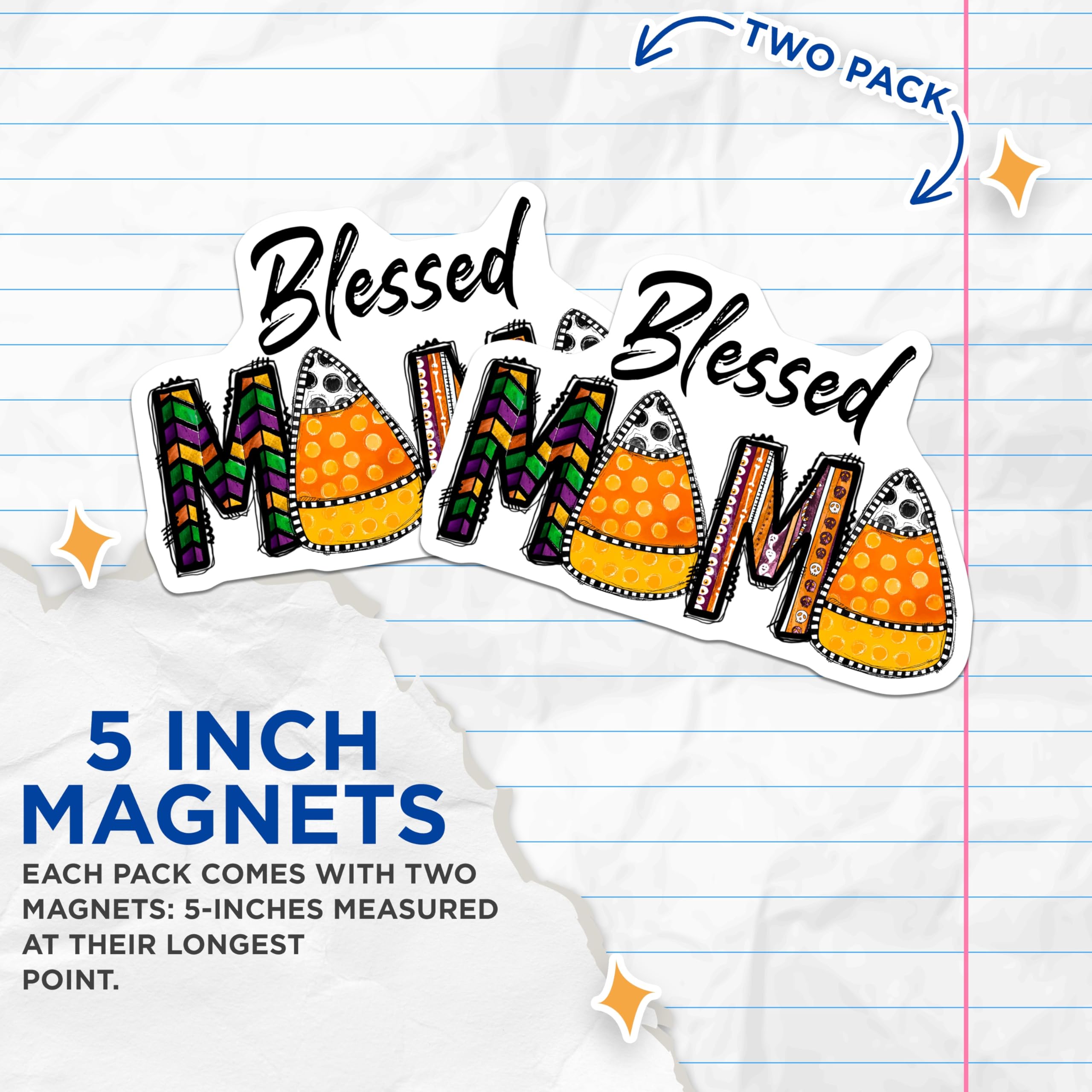 (2 Pack) Blessed Mama Halloween Magnets - Candy Corn Fall Decor - Spooky Motherhood Refrigerator Magnets - 5 Inches On Longest Side - Thick Durable Magnet - Made in USA - MAG28175