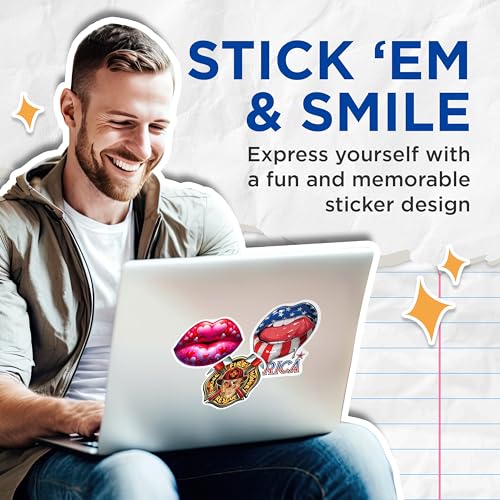 (2 Pack) Vibrant Lips Heart Stickers - Bold Lipstick Kiss Stickers - Red Pink Love Heart Stickers - 5" On Longest Side - Sticks to Any Smooth Flat Surface - Made in USA - BMCS3389